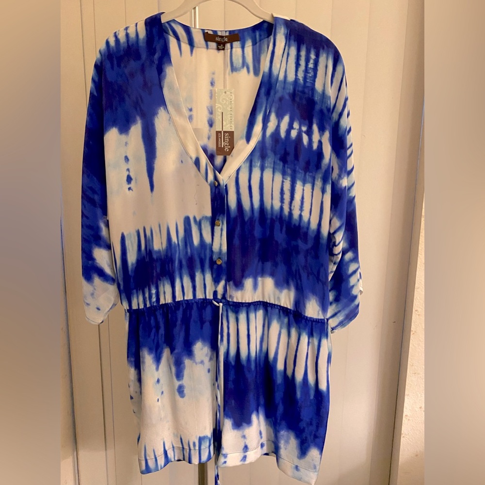 NWT Single by Galina Sobolev tie dyed silk romper with buttons size S